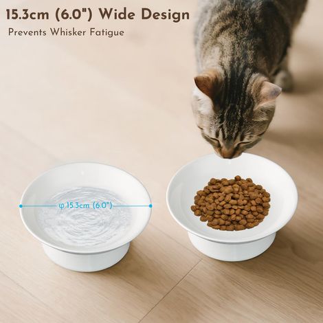 Lot de 2 bols en céramique surélevés pour chat et petit chien, gamelle ergonomique anti-fatigue des moustaches, capacité 200 ml