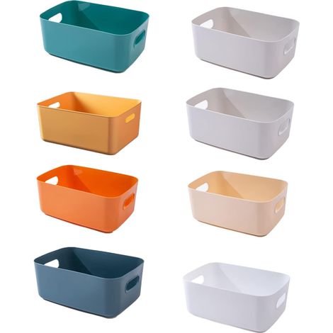 8 Pieces Plastic Storage Boxes, Multiple Colors Organization Storage Baskets for Kitchen,Cabinet,Desk,Bathroom,Toys,Home Tidy Open Storage Bins with Handles