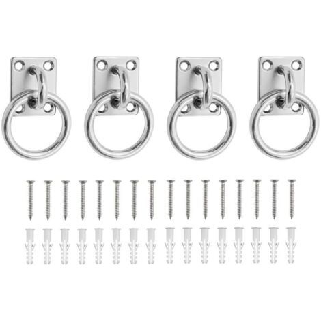 4 Pièces Plaques Œil Acier Inoxydable, Œillet 0,5 mm Fixation Plafond Acier Inox 304, Carré Anneaux de Fixation Cheval, avec 16 Vis et Tube D'expansion, pour vcuries, Navires, Machines (1/4)