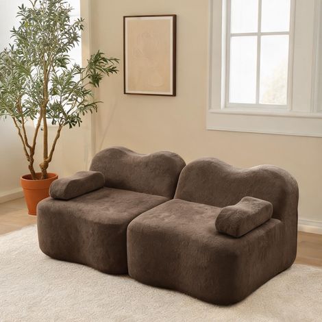 Sofa modulable 2 places velours marron sans assemblage en velours (1/5)