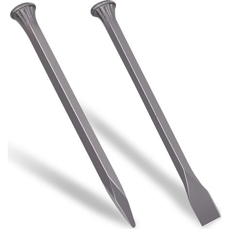 Set aus 2 Kaltmeißeln, 25 cm, robuste Betonmeißel aus Kohlenstoffstahl zum Schneiden von Stein, Mauerwerk, Granit, Mörtel und Zement (1/5)