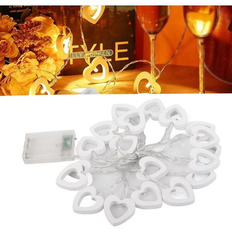 Guirlande lumineuse LED en forme de cœur, alimentée par piles, idéale pour le jardin, les fêtes, les mariages, les anniversaires et les soirées (3 mètres, 20 LED). (1/5)