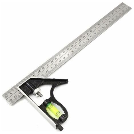 Règles à tracer Carrée Outils de Mesure,équerre combinée 300 mm,Acier Inoxydable Règle d'angle de Combinaison avec règle Réglable d'angle Droit d'alliage de Zinc Outil,Règle à Angle Carrée Combinaison (1/5)