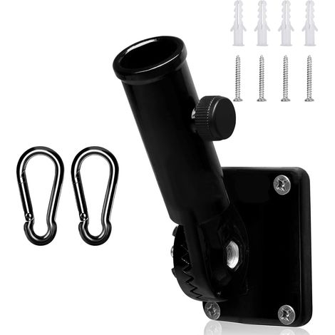 Support de Mât de Drapeau - 1 Pièce - Métal Noir - Réglable 0° à 180° - Extérieur et Jardin - Pour Mât 2,5 cm (1/5)