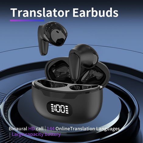 B28 Intelligente Sprachübersetzungs-Kopfhörer, Zwei-Ohr-Englisch-Chinesisch-Übersetzer, Bluetooth-Übersetzer mit simultaner Übersetzung für mehrere Sprachen – Schwarz (1/3)