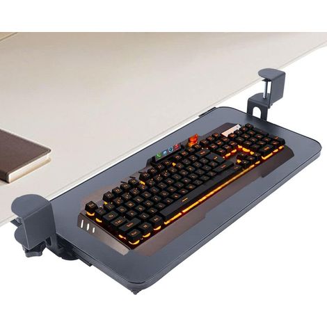 Support de clavier, support de clavier avec C - clip support de rangement de clavier rétractable sous la table support de clavier 520x250 mm
