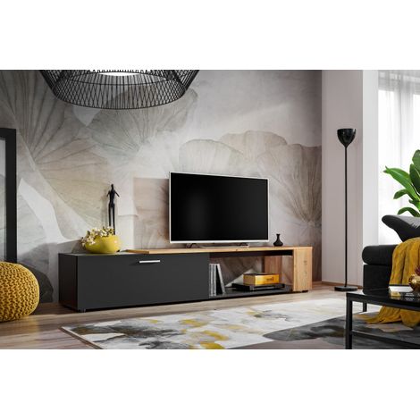 Meuble TV "Maze II" - Noir/Beige - L 200 x H 39 X P 40 cm - Livraison gratuite (1/3)