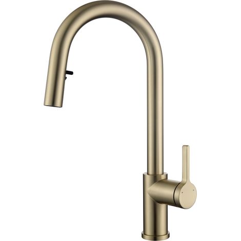 Ceramia Timeless Monomando de cocina en acero inox con ducha extraíble, oro cepillado (TMLKF285BG) (1/5)