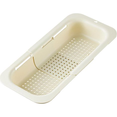 Escurridor de verduras, cesta de almacenamiento, PP, extensible, escurridor telescópico para fregadero, apto para cocinas - 34,5 x 20 x 7 cm - Beige (1/5)