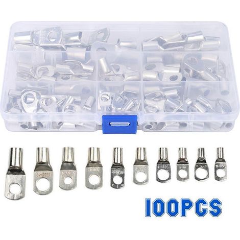 100-teiliges Set elektrischer Schraubverbinder, silberne Ringkabelschuhe, Industriezubehör für Kupferdraht, Verbindungsset (1/5)