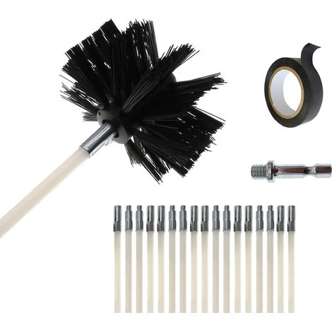Kit de cepillo para chimenea, herramienta para limpiar chimeneas, kit de limpieza de chimeneas con 15 varillas flexibles (41 cm) y 1 kit de limpieza de chimeneas (10 cm) y estufa (1/5)