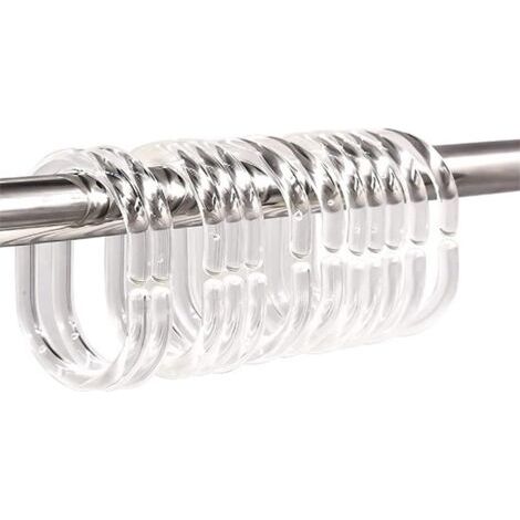 QORVA-Lot de 12 anneaux de rideau transparents en plastique, anneaux de rideau de douche de type C, anneaux de suspension pour rideau de salle de bain