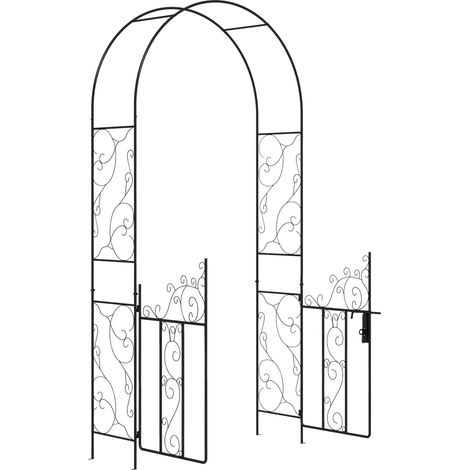 Metal Garden Arch with Double Gates for Climbing Plants and Vines, Elegant Wedding Arbor, 125L x 38W x 227H cm, Black Finish