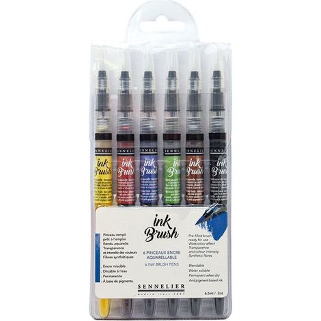 Pinceaux - SENNELIER - Ink brush - 6 pinceaux - Couleurs basiques - Fibres synthétiques