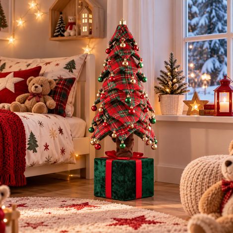 Ad Trend Albero di Natale con Pacco Dono Tartan 60x60xH150 cm – Decorazione Natalizia (1/2)