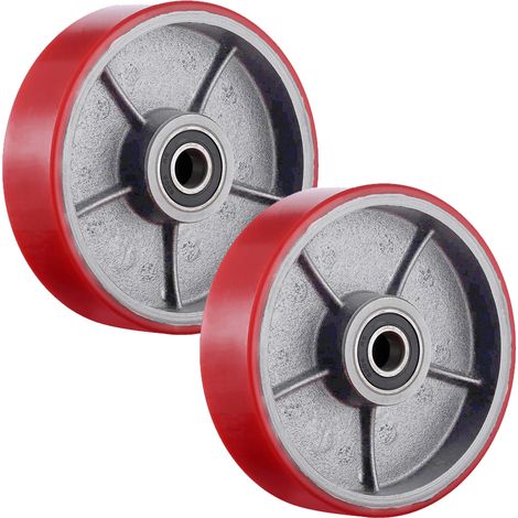 Lot de 2 Roulettes de Transpalette Polyuréthane PU 180 x 50 mm, 3000kg Max noyau acier inoxydable, axe de 20 mm avec roulement à billes double montageaxe Roue pour matériel d'atelier chariots manuels