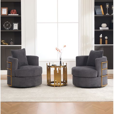 Sillón giratorio 360° lote de 2 76x79x78 cm gris con almacenaje, tejido acanalado, MEUBLIV (1/5)