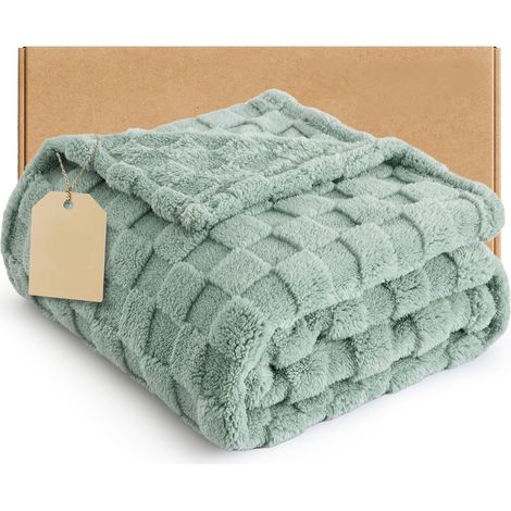 Couverture en laine à carreaux vert sauge - 127 x 152 cm, mignonne, douce et confortable. Un choix parfait pour les hommes et les femmes. Décoration idéale pour la chambre. (1/5)