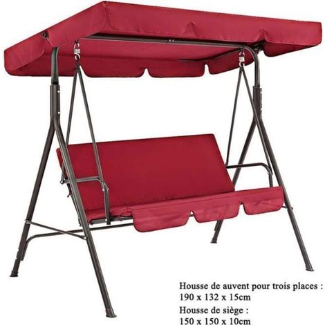 Garden Swing Seat and Backrest Cushion with Canopy, Red (No Swing Frame)