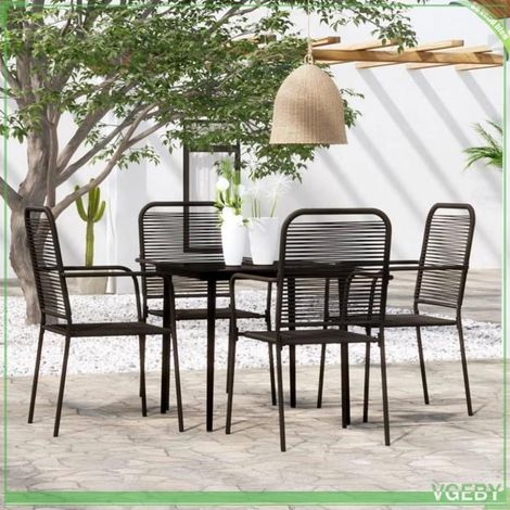 Ensemble à manger de jardin - FAFEICY - 3099144 - Noir - Acier enduit de poudre - Dessus en verre trempé (1/5)