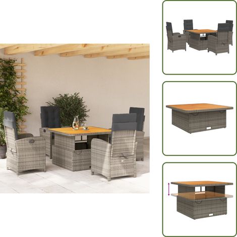 Cojines para sillas - vidaXL Set comedor de jardín 5 piezas con cojines ratán sintético gris - Muebles de jardín
