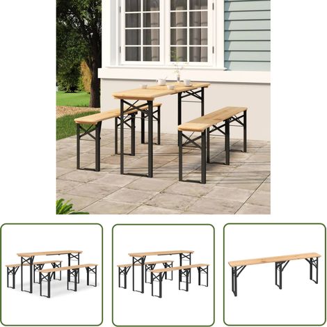 The Living Store 3-tlg. Biertisch-Set Klappbar Massivholz Tanne - Biergartenmöbel - Gartentisch - Gartenbank - Holztisch - Outdoor Möbel (1/5)