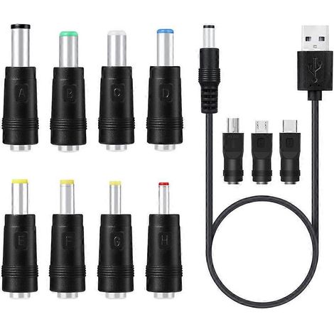 Câble d'alimentation 11 en 1 USB 5 V vers prise jack 5,5 x 2,5 mm pour LED de téléphone portable (1/5)