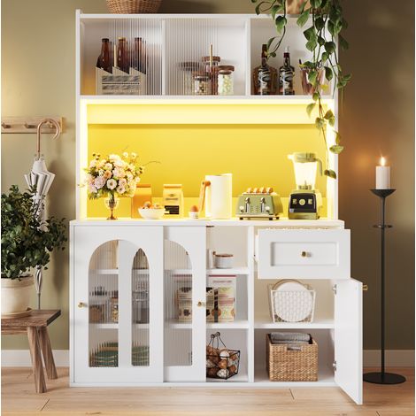 Buffet de cuisine 120x35x167 cm blanc en MDF et panneaux de particules avec LED et étagères réglables (1/5)