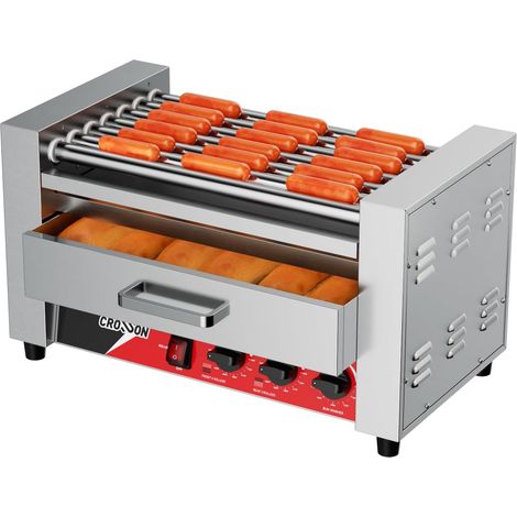 2 IN 1 Hot Dog Machine 7 Rouleaux,1350W Machine à Hot Dog avec Chauffe-pain en Acier Inoxydable,Double Contrôle de Température(espace pour 18 saucisses) (1/5)