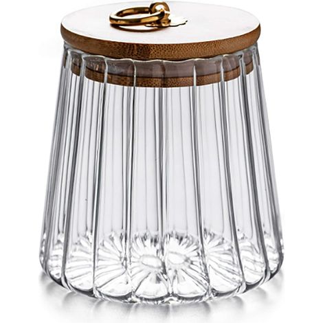 Bocal En Verre - 600 ml - Hermetique - Avec Couvercle En Bambou Et Poignee En Metal - Pour Cafes Grains Et Produits Secs (1/5)