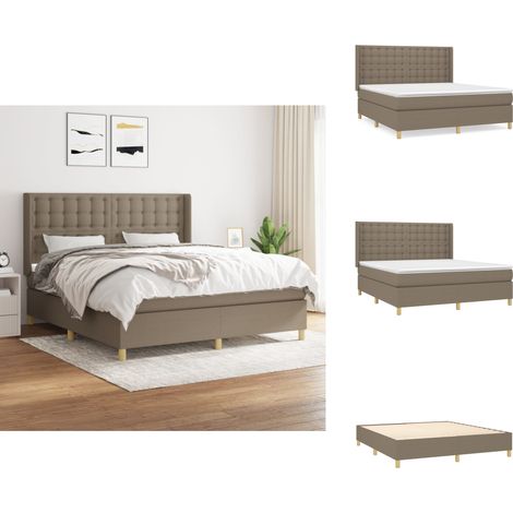 Sommier à lattes de lit avec matelas Taupe 160x200 cm Tissu - Lit Tapissier - Lit Double - Matelas À Ressorts Ensachés - Literie - Chambre À Coucher (1/5)