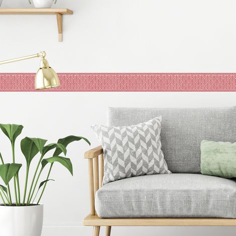 Frise adhésive décorative 10x300cm – Motif floral géométrique rose – Décoration murale intérieure – Facile à poser, autocollante – Plage (1/5)