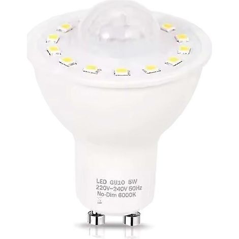 Ampoules LED GU10 à détecteur de mouvement, veilleuse, équivalent 5 W/50 W, 500 lm, blanc jour, pour escaliers, garage, couloir, allée, hall d'entrée, 6000 K (1/5)