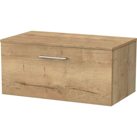 Pershall Contemporary Wall Hung 1 Drawer Vanity Unit with Laminate Worktop, 800mm, Autumn Oak