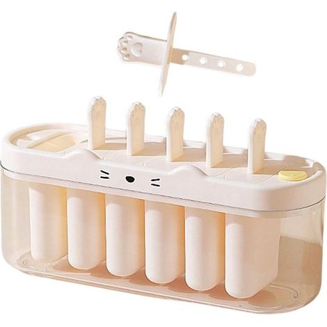 Molde para polos de helado - Molde para tartas de helado - Elaboración de postres - Seis cavidades - 23 cm - Beige (1/5)