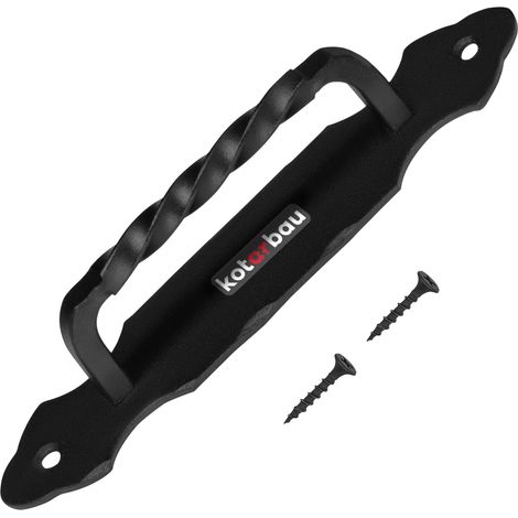 Poignée de Porte 190 mm Tirant de Porte en Fer Forgé Poudré Noir pour Portails et Meubles (1/5)