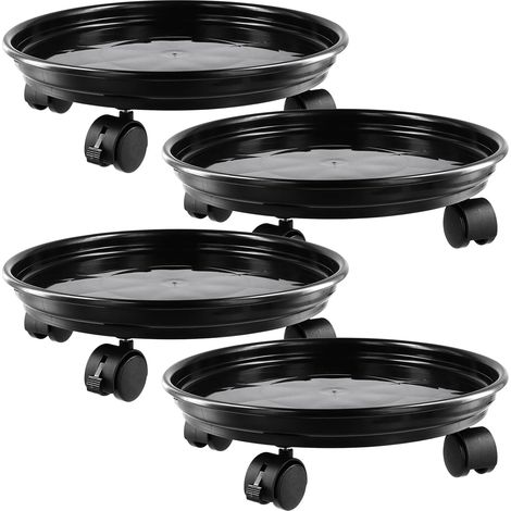 Lot de 4 supports de plantes à roulettes de 33 cm - Avec roulettes - Noir - Pour l'intérieur et l'extérieur (1/5)