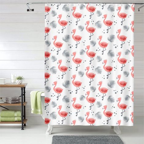 Rideau de douche flamant rose aquarelle douce, rideau salle de bain, 90x180 cm (1/5)