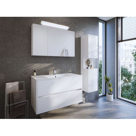 Badmöbel Set Taifun 3tlg. 100 cm mit Spiegelschrank und Hochschrank weiß Hgl