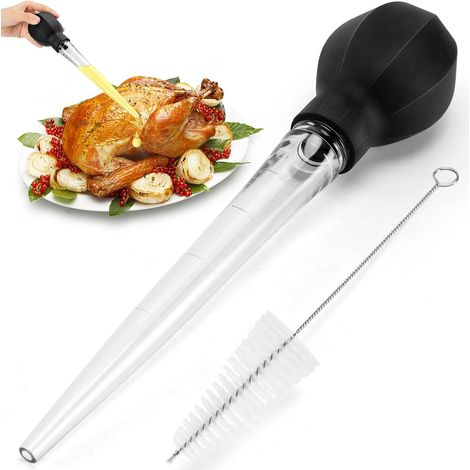 Große Bratfettzange für Putenfleisch mit Reinigungsbürste. Abtropfhilfe. Für Kochgeschirr geeignet. Einfache Handhabung und Reinigung. Spülmaschinenfest. (1/5)