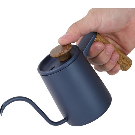 Bouilloire à café goutte à goutte 350 ml en acier inoxydable, bec verseur col de cygne long, poignée élégante, bleu (1/5)
