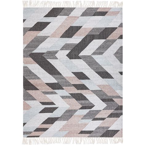 Alfombra de yute beige gris rosa 160 x 230 cm hecho a mano borlas Nakkas