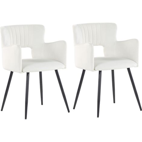 Conjunto de 2 sillas de comedor de terciopelo blanco crema negro respaldo Sanilac