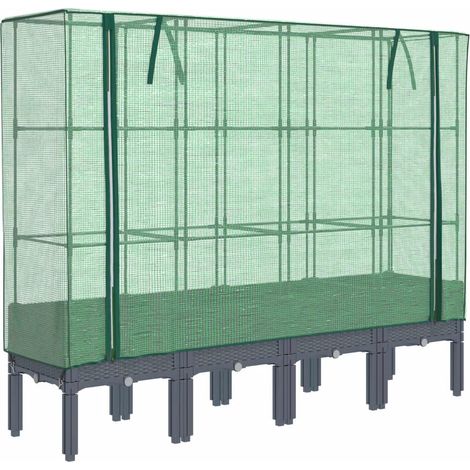 Aiuola rialzata/fioriera con copertura effetto rattan 160 x 40 x 140 cm blu/grigio 020038761