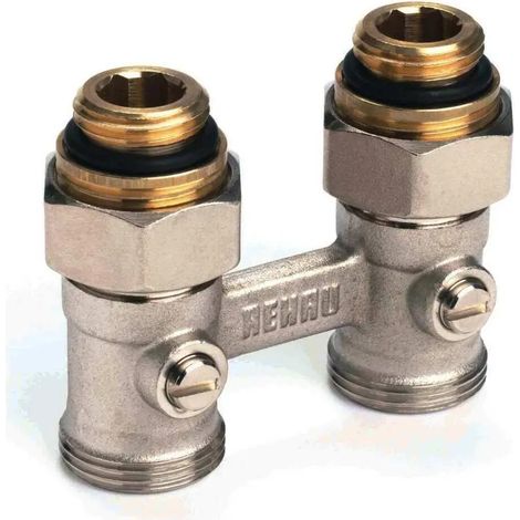 REHAU Blocco rubinetto a sfera con nipplo di collegamento G 1/2 x G 3/4, forma passante, 12407271001