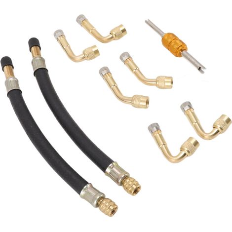 Adaptateur de valve de pneu flexible avec rallonge de valve à 45°, 90° et 135° pour voiture, camion, camping-car, remorque et caravane. (1/5)