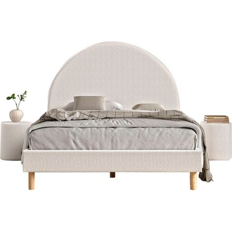 Pack - Lit Adulte & 2 Poufs Bouclés "Moon" 140x200cm Blanc (1/5)