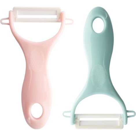 BUNTHAUS Gemüseschäler 2er-Set – Keramik-Kartoffelschäler – Gemüse-/Obstschäler für die Küche – Hobel mit scharfer Klinge für Karotten, Orangen, Äpfel (blau und rosa) (1/5)
