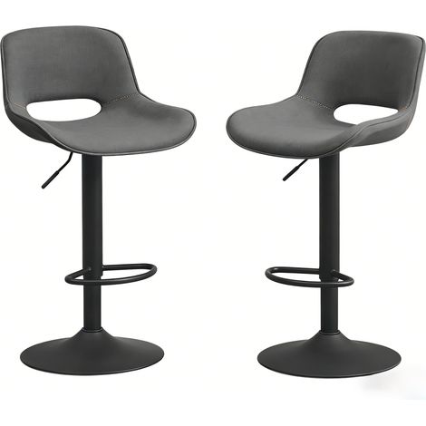 Set di 2 sgabelli da bar girevoli regolabili in lino grigio con schienale e base metallica HOMVRA (1/5)