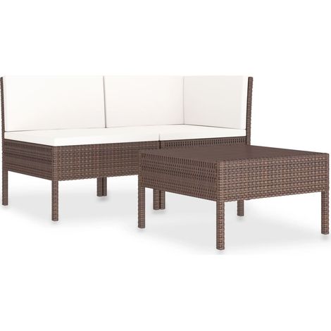 vidaXL 3 Piece Garden Lounge Set with Cushions Poly Rattan Brown (1/6)